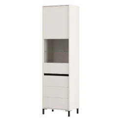 Vetrina Bianco Crema Nero 4 Ripiani 2 Ante 55x40x193h cm, con Piedini, Anta e Ripiano Dettaglio Vetro - Ovodda