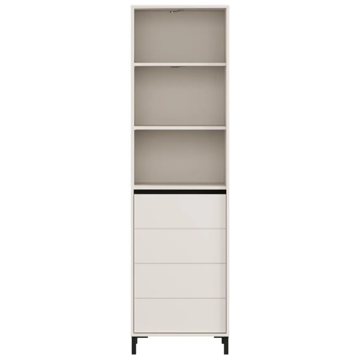 Vetrina Bianco Crema Nero 4 Ripiani Apertura Battente 55x40x193h cm, Un'anta - Calto