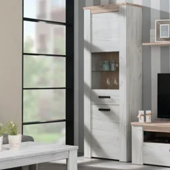 Vetrina Bianco Larice Marrone 4 Ripiani Apertura Battente 68.5x36.5x195h cm, Un'anta - Sulbiate