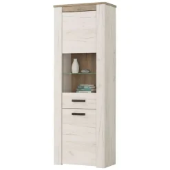 Vetrina Bianco Larice Marrone 4 Ripiani Apertura Battente 68.5x36.5x195h cm, Un'anta - Sulbiate
