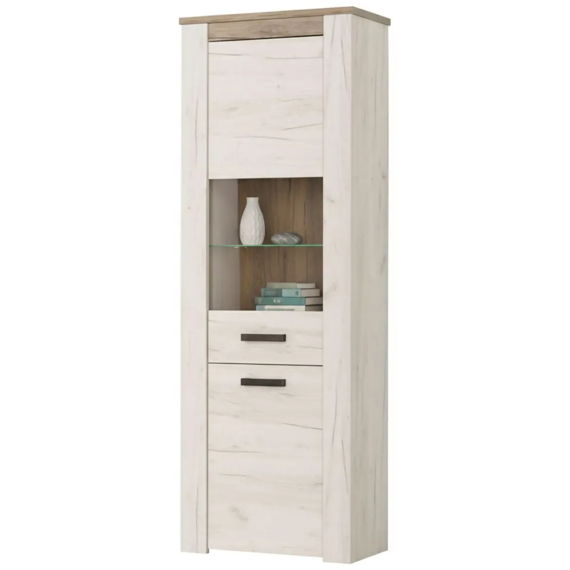 Vetrina Bianco Larice Marrone 4 Ripiani Apertura Battente 68.5x36.5x195h cm, Un'anta - Sulbiate