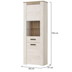 Vetrina Bianco Larice Marrone 4 Ripiani Apertura Battente 68.5x36.5x195h cm, Un'anta - Sulbiate