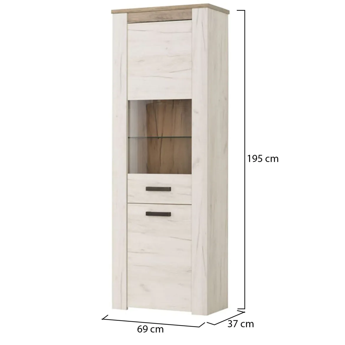 Vetrina Bianco Larice Marrone 4 Ripiani Apertura Battente 68.5x36.5x195h cm, Un'anta - Sulbiate