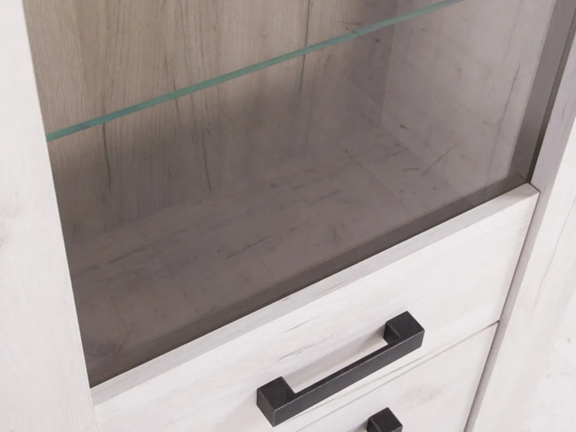 Vetrina Bianco Larice Marrone 4 Ripiani Apertura Battente 68.5x36.5x195h cm, Un'anta - Sulbiate