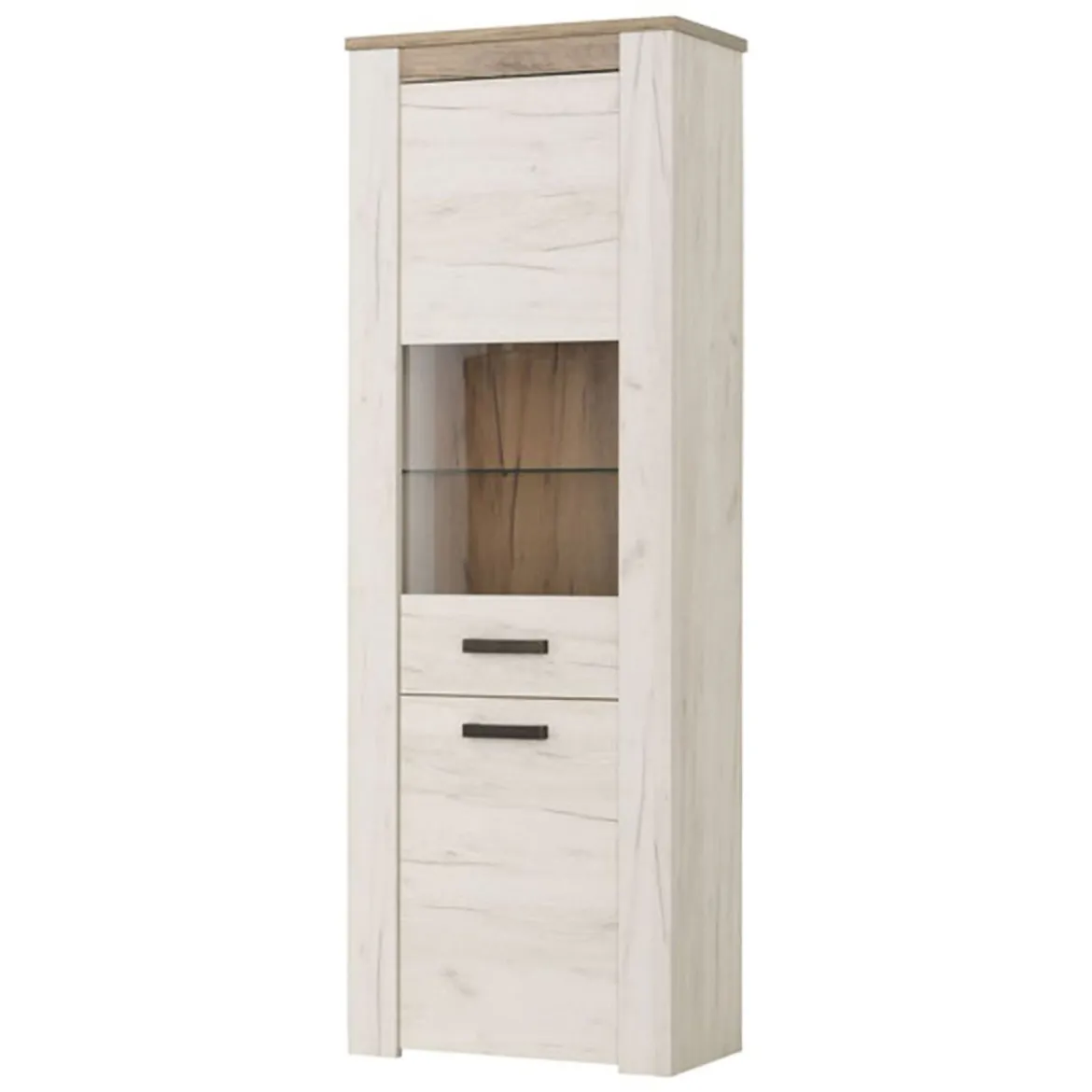 Vetrina Bianco Larice Marrone 4 Ripiani Apertura Battente 68.5x36.5x195h cm, Un'anta - Sulbiate