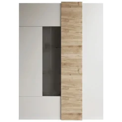 Vetrina Bianco Lucido Marrone Rovere 8 Ripiani 2 Ante 121x44x169h cm, Apertura Standard - Gorizia