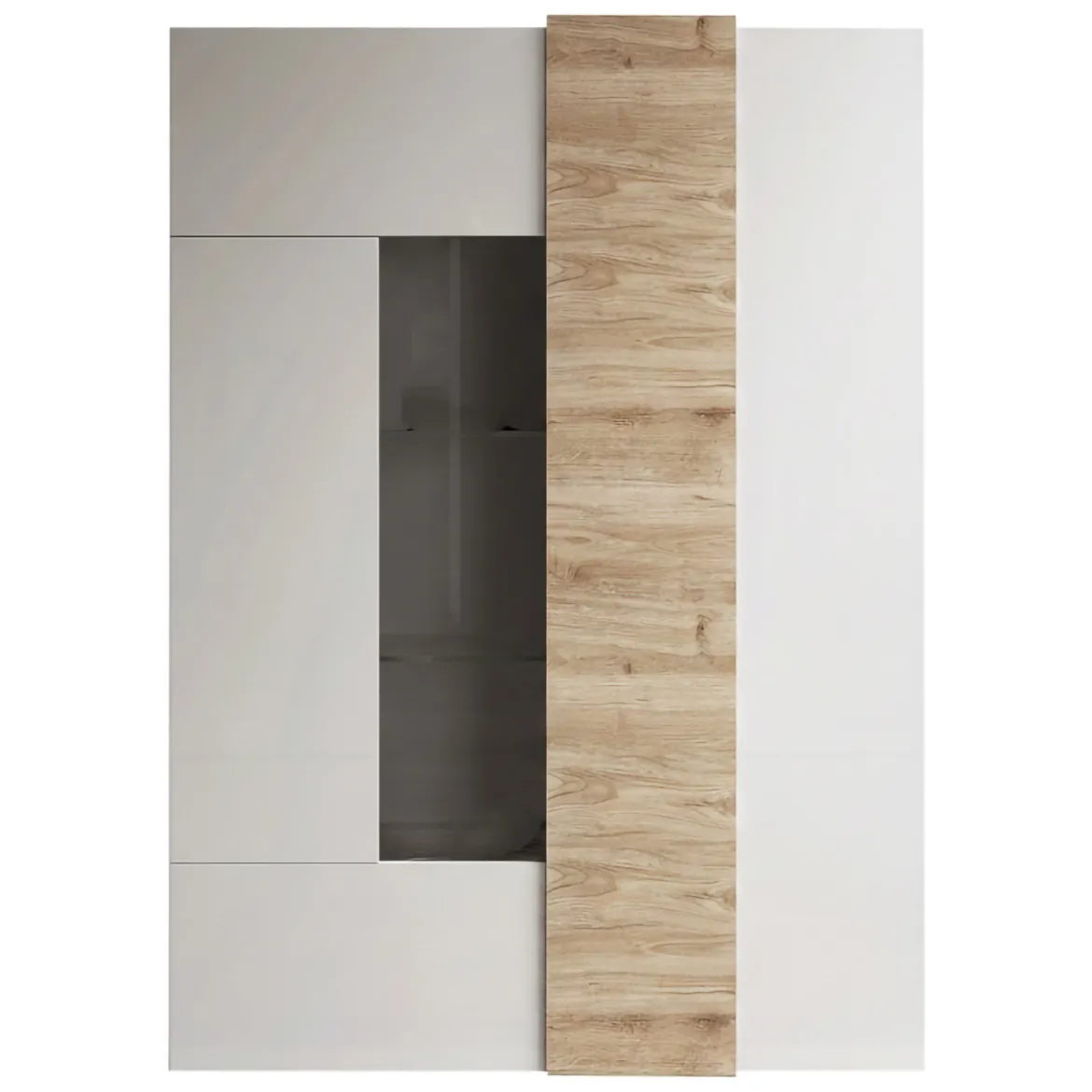 Vetrina Bianco Lucido Marrone Rovere 8 Ripiani 2 Ante 121x44x169h cm, Apertura Standard - Gorizia