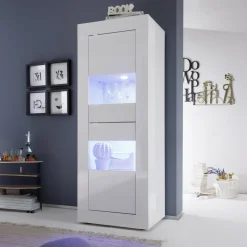 Vetrina Bianco Lucido 3 Ripiani 2 Cassetti 60.9x42x161.2h cm, 2 Ante - Uffugo