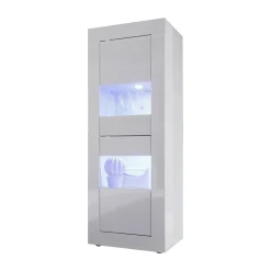 Vetrina Bianco Lucido 3 Ripiani 2 Cassetti 60.9x42x161.2h cm, 2 Ante - Uffugo