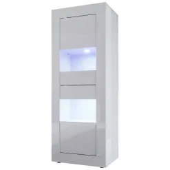 Vetrina Bianco Lucido 3 Ripiani 2 Cassetti 60.9x42x161.2h cm, 2 Ante - Uffugo