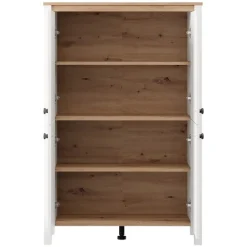 Vetrina Bianco Marrone Rovere Nodi 3 Ripiani 4 Ante 86x34x131h cm, con Piedini - Fonz