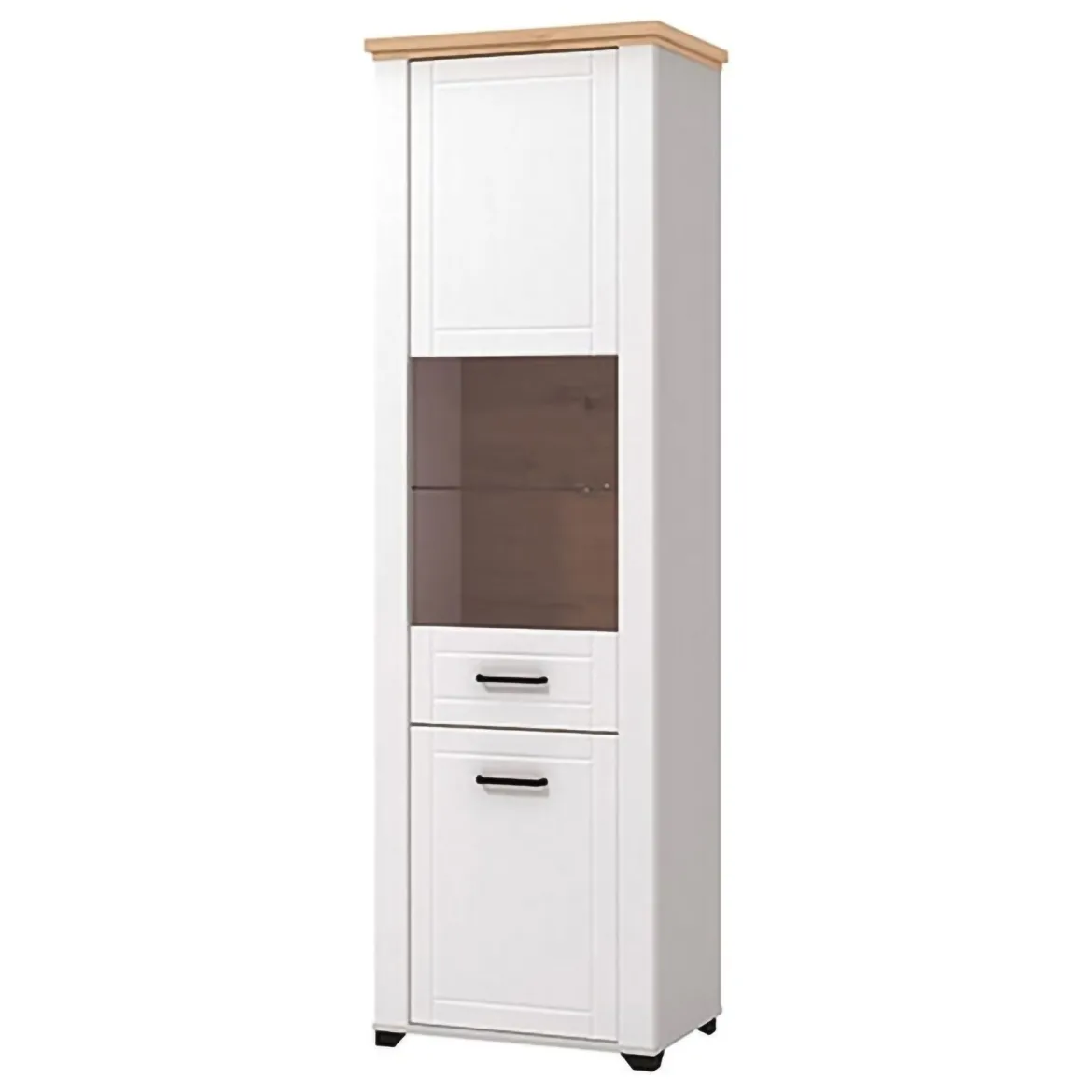 Vetrina Bianco Marrone Rovere Nodi 4 Ripiani Apertura Battente 60.5x41x194.5h cm, 2 Ante - Piscinas