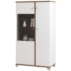 Vetrina Bianco Marrone Rovere Nodi 4 Ripiani Apertura Battente 78.5x40x143h cm, 2 Ante - Suello