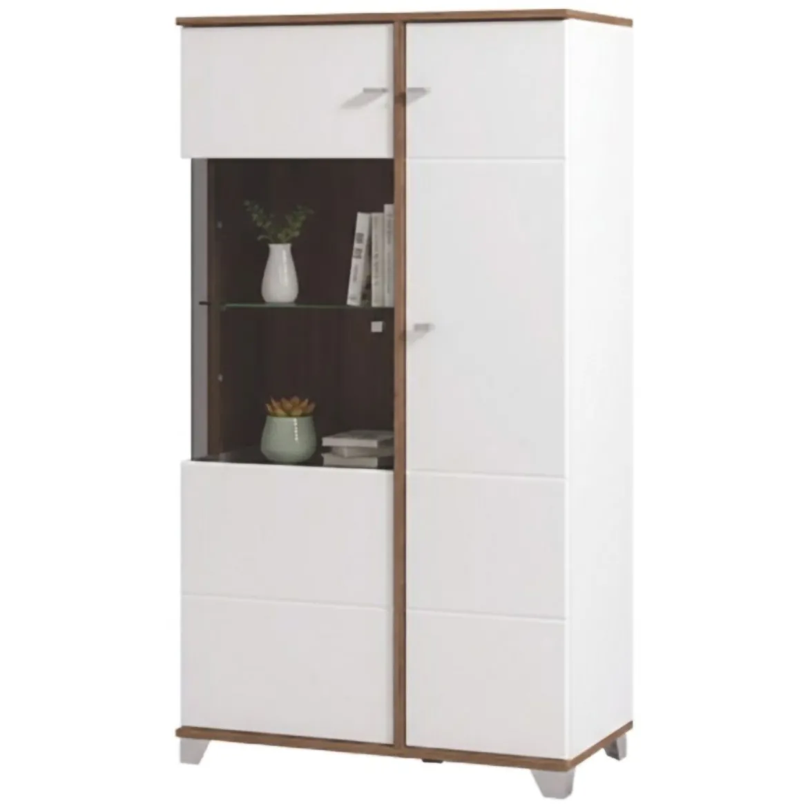 Vetrina Bianco Marrone Rovere Nodi 8 Ripiani Apertura Battente 78.5x40x200.5h cm, 2 Ante - Arentino