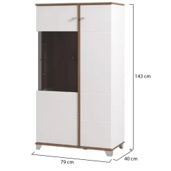 Vetrina Bianco Marrone Rovere Nodi 8 Ripiani Apertura Battente 78.5x40x200.5h cm, 2 Ante - Arentino