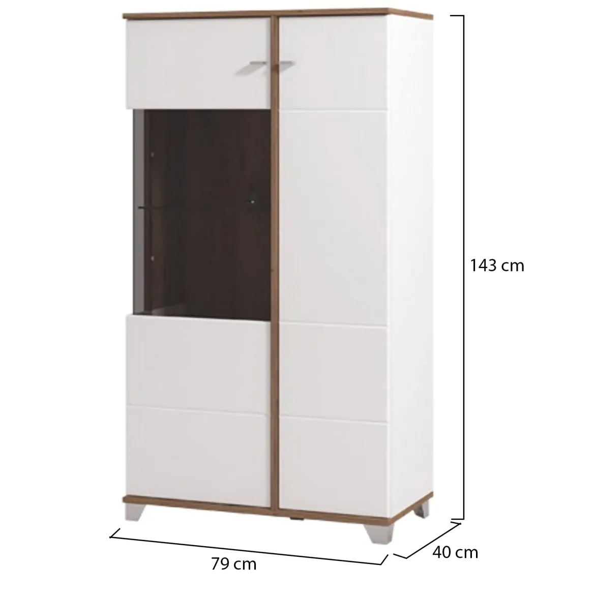 Vetrina Bianco Marrone Rovere Nodi 8 Ripiani Apertura Battente 78.5x40x200.5h cm, 2 Ante - Arentino