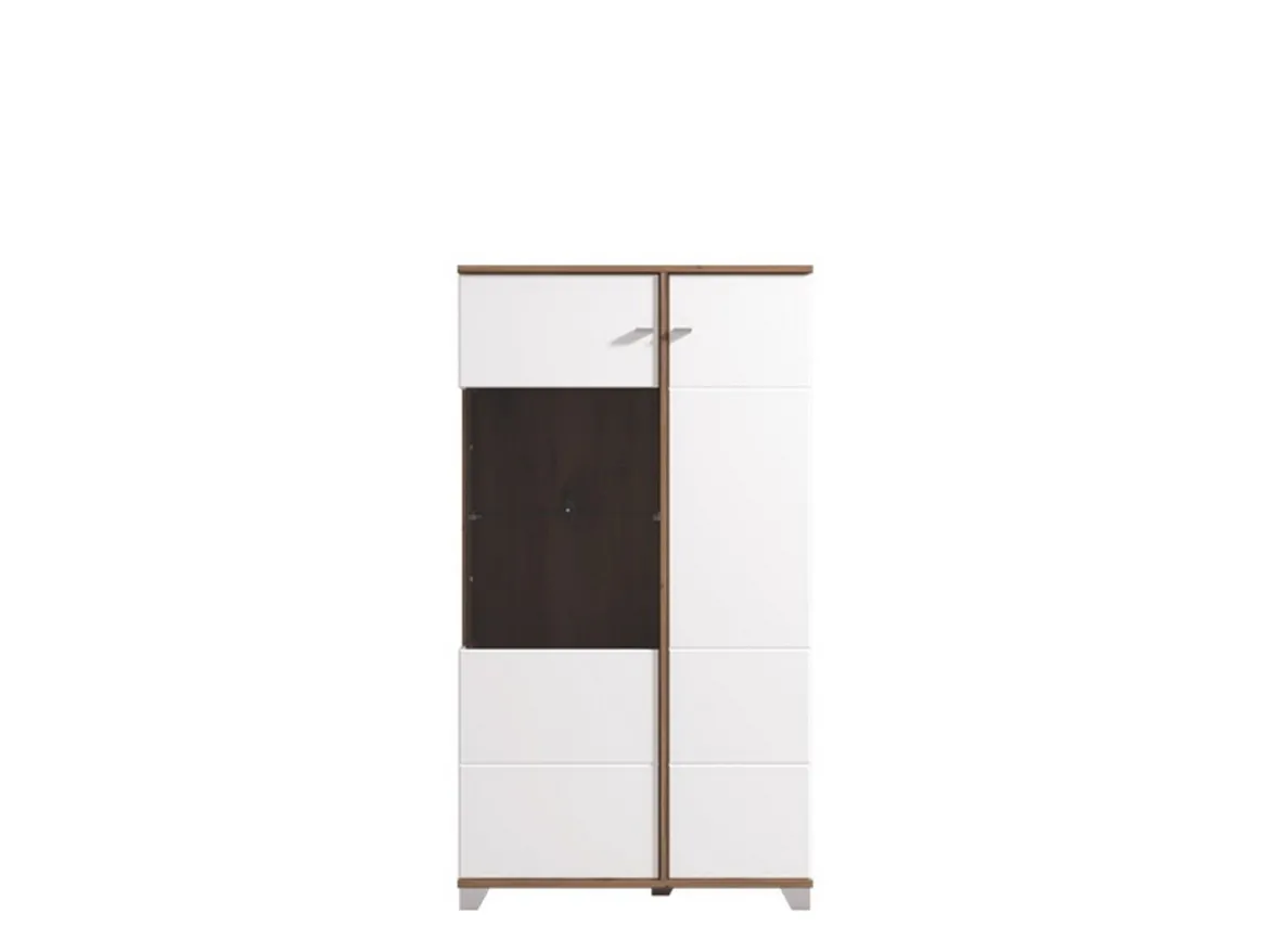 Vetrina Bianco Marrone Rovere Nodi 8 Ripiani Apertura Battente 78.5x40x200.5h cm, 2 Ante - Arentino
