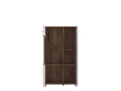 Vetrina Bianco Marrone Rovere Nodi 8 Ripiani Apertura Battente 78.5x40x200.5h cm, 2 Ante - Arentino