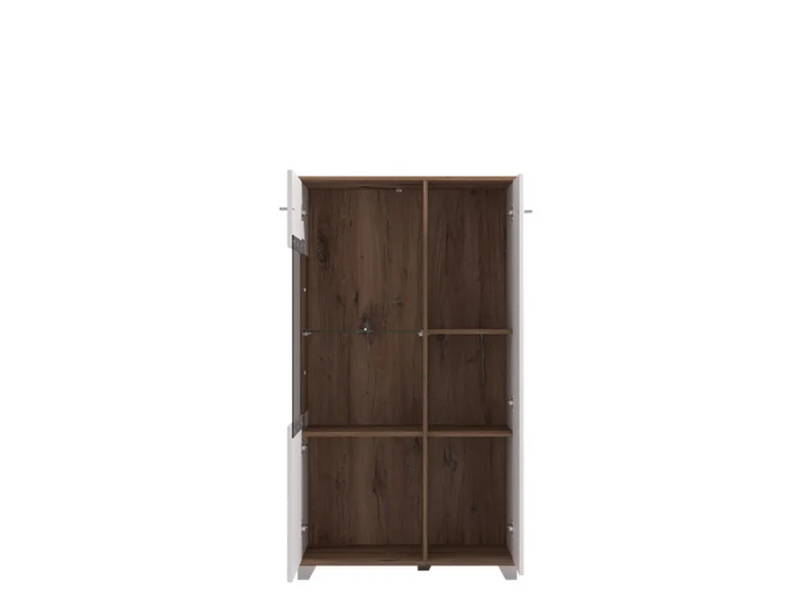 Vetrina Bianco Marrone Rovere Nodi 8 Ripiani Apertura Battente 78.5x40x200.5h cm, 2 Ante - Arentino