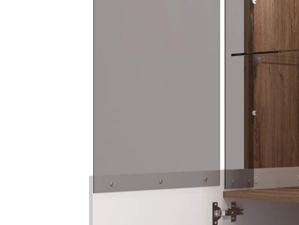 Vetrina Bianco Marrone Rovere Nodi 8 Ripiani Apertura Battente 78.5x40x200.5h cm, 2 Ante - Arentino