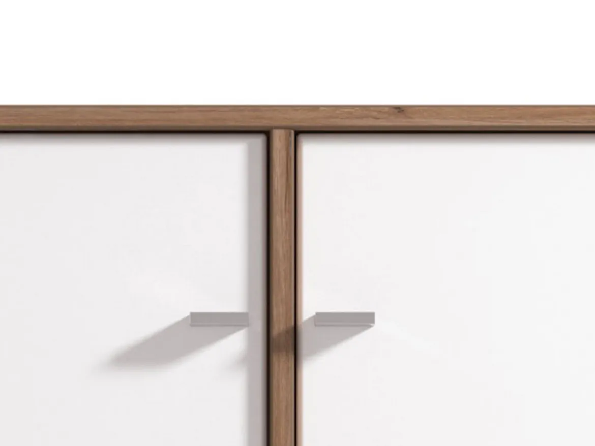 Vetrina Bianco Marrone Rovere Nodi 8 Ripiani Apertura Battente 78.5x40x200.5h cm, 2 Ante - Arentino