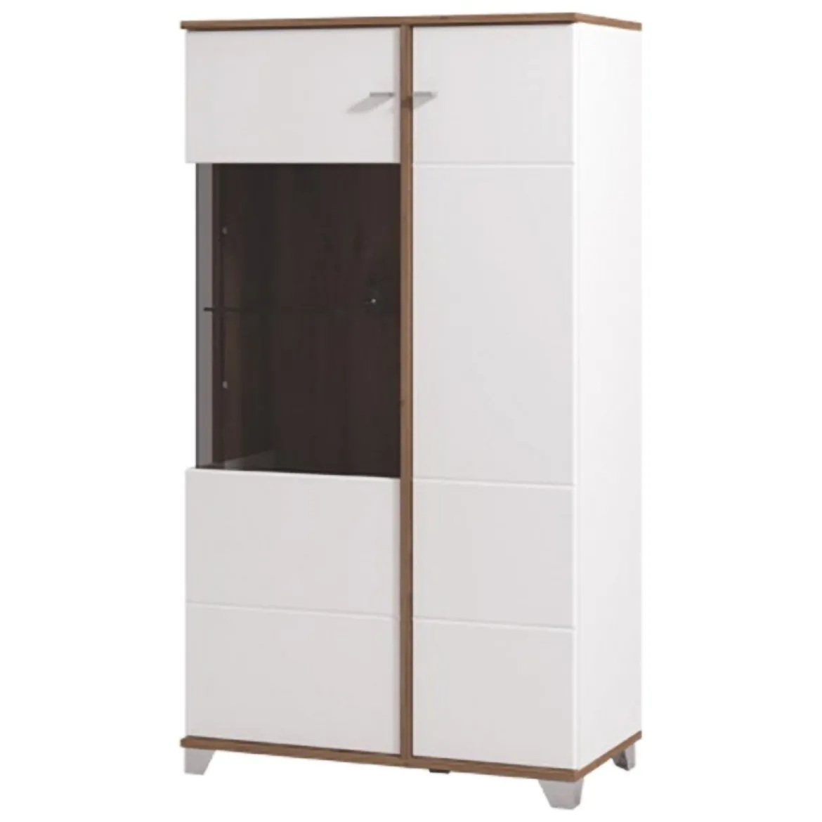 Vetrina Bianco Marrone Rovere Nodi 4 Ripiani Apertura Battente 78.5x40x143h cm, 2 Ante - Suello