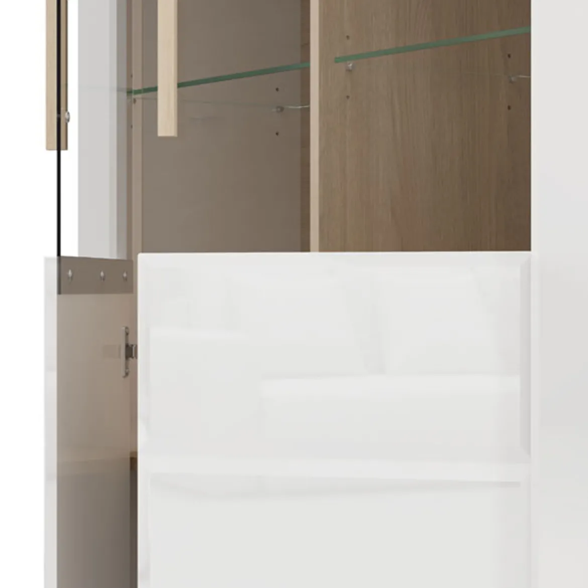 Vetrina Bianco Opaco Marrone Rovere Nodi 4 Ripiani 2 Ante 60x34x191h cm, con Piedini - Doreno