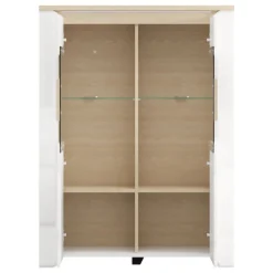 Vetrina Bianco Opaco Marrone Rovere Nodi 4 Ripiani 2 Ante 60x34x191h cm, con Piedini - Doreno
