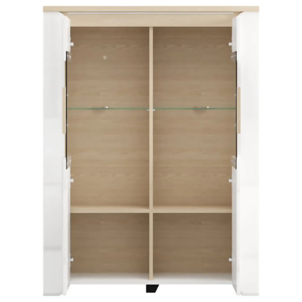 Vetrina Bianco Opaco Marrone Rovere Nodi 4 Ripiani 2 Ante 60x34x191h cm, con Piedini - Doreno