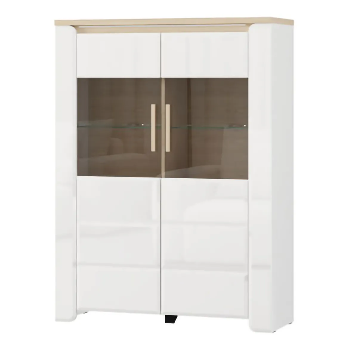 Vetrina Bianco Opaco Marrone Rovere Nodi 4 Ripiani 2 Ante 60x34x191h cm, con Piedini - Doreno