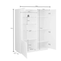 Vetrina Bianco 7 Ripiani 3 Ante 80x38x121h cm, 10 Vani Made in Italy - Ablaze