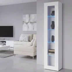 Vetrina Bianco 4 Ripiani Un'anta 40x30x180h cm, 5 Vani - Arnika