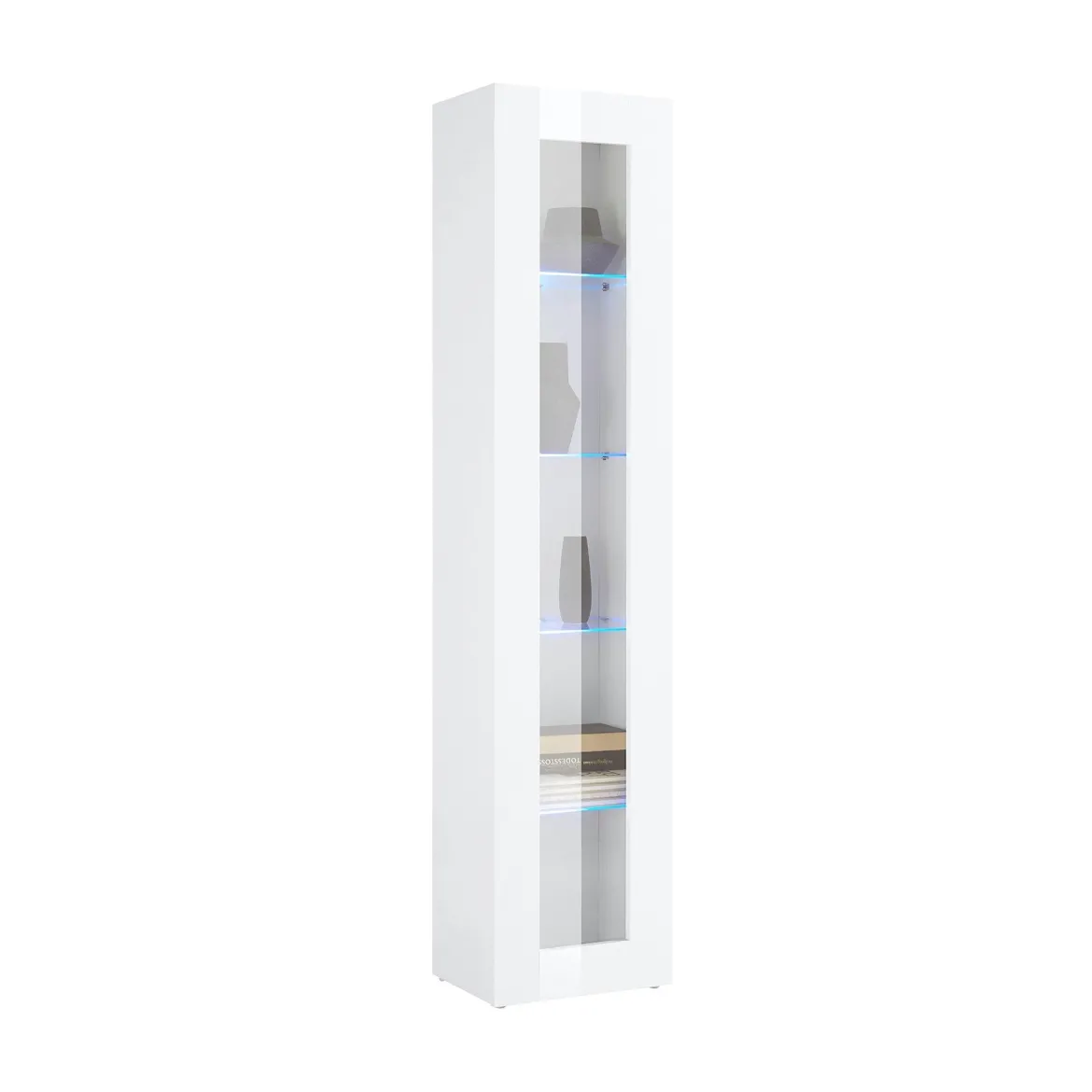 Vetrina Bianco 4 Ripiani Un'anta 40x30x180h cm, 5 Vani - Arnika
