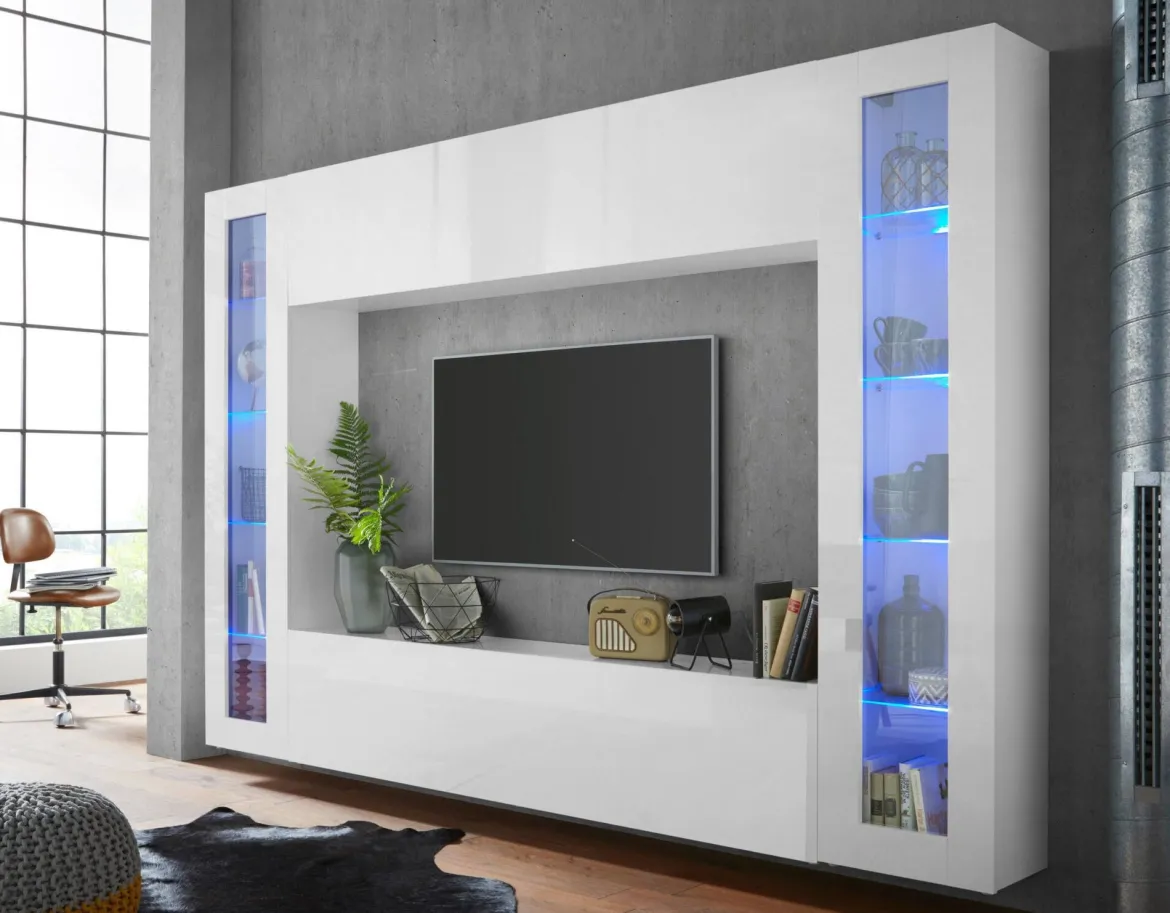 Vetrina Bianco 4 Ripiani Un'anta 40x30x180h cm, 5 Vani - Arnika