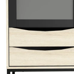 Vetrina Fabiola, Credenza espositiva, Vetrinetta multiuso, Madia da soggiorno, 40x99 h189 cm, Nero e Quercia