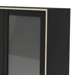 Vetrina Fabiola, Credenza espositiva, Vetrinetta multiuso, Madia da soggiorno, 40x99 h189 cm, Nero e Quercia