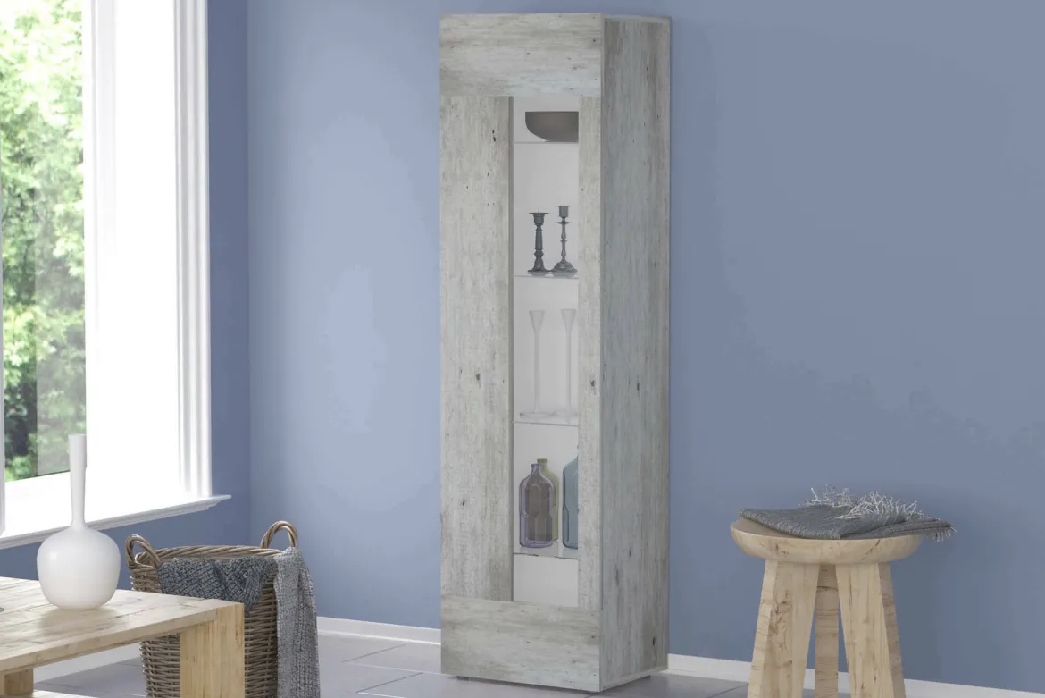 Vetrina finitura rustica 45x34x162h cm cemento - Adatka