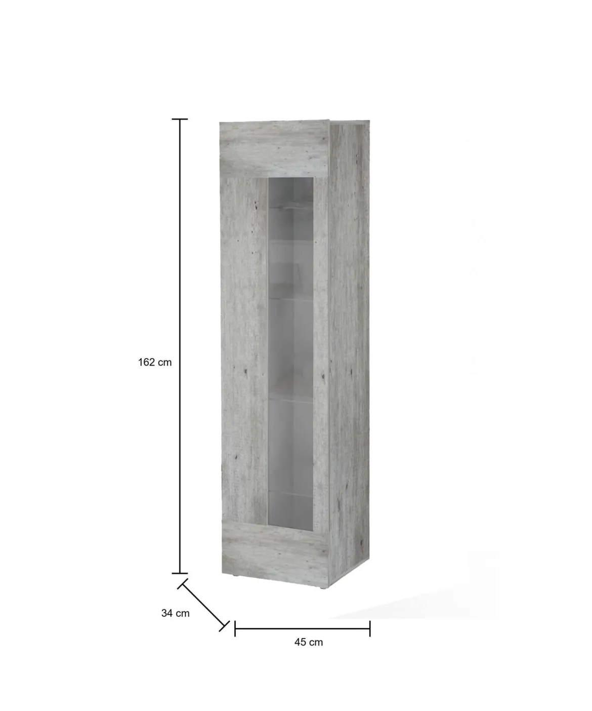 Vetrina finitura rustica 45x34x162h cm cemento - Adatka