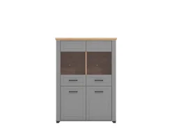 Vetrina Grigio Marrone 6 Ripiani 4 Ante 103.5x41x143h cm, 8 Vani - Sarconi