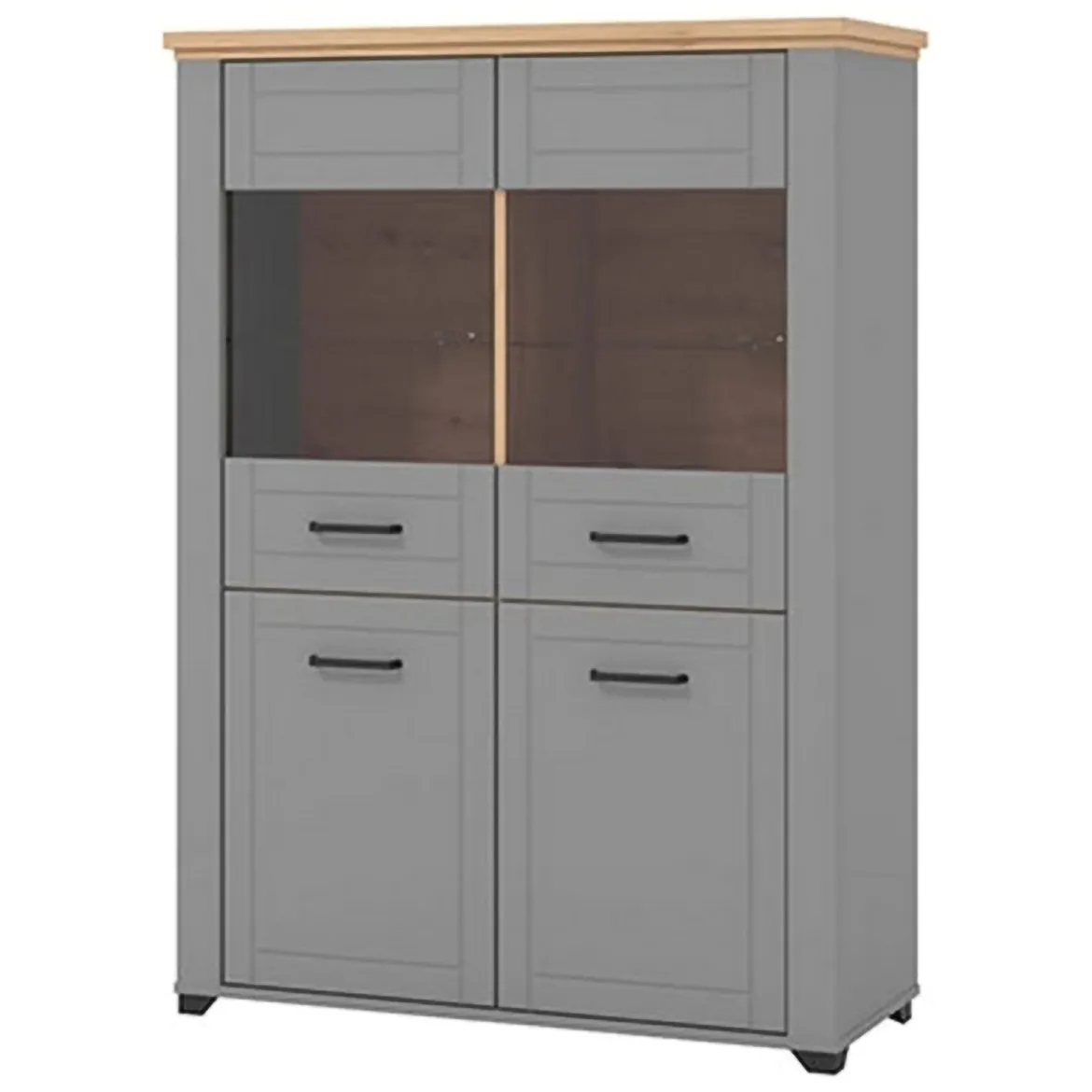 Vetrina Grigio Marrone 6 Ripiani 4 Ante 103.5x41x143h cm, 8 Vani - Sarconi
