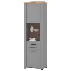 Vetrina Grigio Marrone Rovere Nodi 4 Ripiani Apertura Battente 60.5x41x194.5h cm, 2 Ante - Piscinas