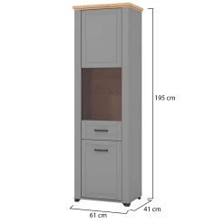 Vetrina Grigio Marrone Rovere Nodi 4 Ripiani Apertura Battente 60.5x41x194.5h cm, 2 Ante - Piscinas