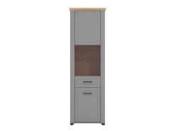 Vetrina Grigio Marrone Rovere Nodi 4 Ripiani Apertura Battente 60.5x41x194.5h cm, 2 Ante - Piscinas