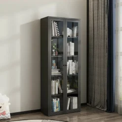 Vetrina in metallo 2 ante 70x35x180h cm ardesia - Izano