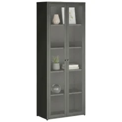 Vetrina in metallo 2 ante 70x35x180h cm ardesia - Izano