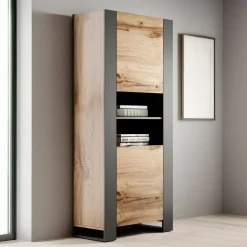Vetrina Manerbio, 65x40 h171 cm, Rovere Nodi e Antracite