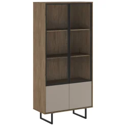 Vetrina Marrone Noce Beige 3 Ripiani 2 Ante 190x40x90h cm, Anta Dettaglio Vetro - Agro