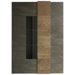 Vetrina Marrone Noce Marrone Rovere 8 Ripiani 2 Ante 121x44x169h cm, Apertura Standard - Valdagno