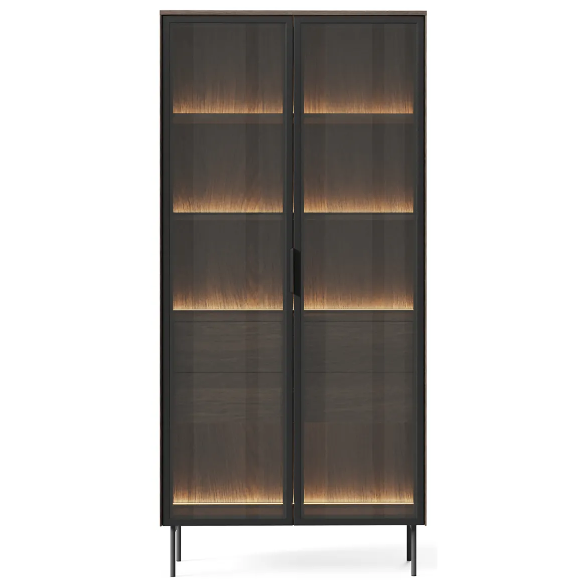 Vetrina Marrone Noce Trasparente 8 Ripiani 2 Ante 94x40x196h cm, con led - Katiso