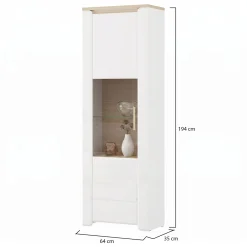 Vetrina Marrone Rovere Bianco Opaco 5 Ripiani Un'anta 64x35x194h cm, Anta e Ripiano Dettaglio Vetro - Cibiana